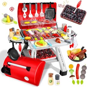 41Pcs Toy Grill Kids Grill Playset with Sound & Light for Toddlers - Kids BBQ Grill Playset for Indoor and Outdoor Kitchen Playset for Kids