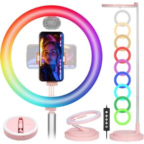 TARION Foldable Ring Light with Stand - 11.8" Selfie Ring Light with Phone Holder & Cold Shoe Mount, Adjustable Height & Brightness, Tall Portable Ring Light for Live Stream Video Making Filming Black