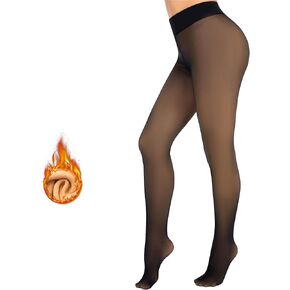 MANZI Women's Fleece Lined Faux Sheer Black Warm Tights Fake Translucent Winter High Waisted Thick Thermal Stockings