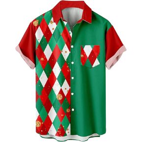 Hawaiian Shirt Mens Ugly Christmas Santa Claus Party Aloha Button Down Holiday Shirt Beach Casual Short Sleeve Shirts