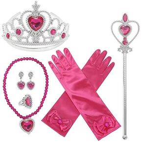 Princess Accessories Dress Up Set with Crowns, Necklaces, Wands, Rings, Gloves Costume Toys for Toddler Girls