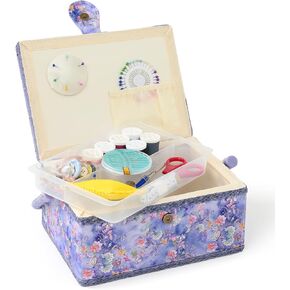 Sewing Basket - Medium Box for Supplies, Organizer Kit Storage for Enthusiasts (Bean Green - Large)