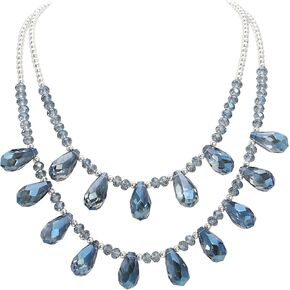 Firstmeet Crystal Glass Bead Bib Necklace Exquisite Double Layered Water Droplet Collar Necklace