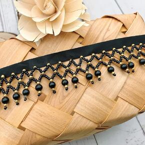 2 Yard White Black Silk Tassel Gedbkiuce 2 Yard White Black Silk Tassel Fringe Trim Beads Lace Trim Embroidery Lace Fabric Sewing Material Tassels (Black Gold)