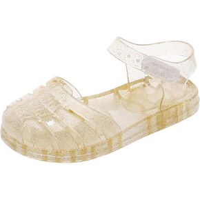 Toddler Jelly Sandals for Girls Jellies Shoes T-Strap Soft Clear Flats Black Slippers Size 8 Retro Slides Summer Beach Glitter Slingback