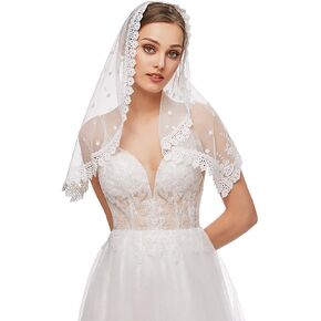 Woeoe Lace Floral Chapel Veils White Cathedral Wedding Veil Ellipse Women Head Covering Scarf for Church