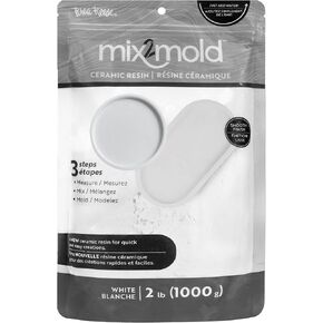 Mix2Mold Ceramic Resin - White Powder 2lb Bag - 1000g, Non-Toxic, Smooth Matte Finish, No Heat Or Kiln, Just Add Water, Cures in 60 Min