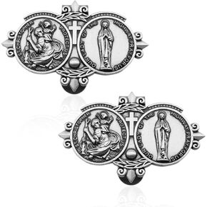TEMI St Christopher Medal, for Car Visor Clips for Cars Catholic Visor Clips Silver,Auto Sun Visor Accessories Our Lady Bless Driving Safety Religious Gift for Driver, Parent, Family, Friend (2Pcs)
