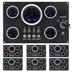 Boat Instrument Panel, 12V 5 Gauge Cluster Gauge Cluster Panel 7 Colors Backlight Oil Level Water Temperature Oil Pressure Voltage Display 0-3000RPM for Marine Yacht