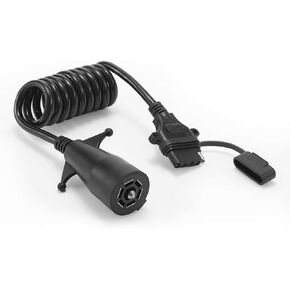 7 Way Round to 5 Way Flat Coiled Trailer Plug Adapter 7 Pin to 5 Pin Trailer Coiled Wiring Adapter Full Length 5 Foot 60 inches (Black)