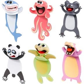 Zonon 6 Pieces Wacky Bookmarks Animal Bookmarks 3D Squashed Bookmarks for Kids Students Teachers, Funny Bookmark for Reading (Mixed Style)
