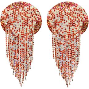 RARITYUS Sparkly Rhinestones Pasties Sexy Tassel Heart-shaped Nipple Covers Festival Body Jewelry Adhesive Breast Petals