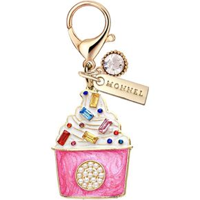 MC433 Crystal Ice-cream Sundae Lobster Clasp Charm for Women with Velvet Bag (Pink,1 Piece)