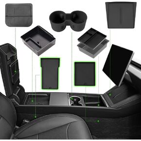 7PCS Center Console Organzier Tray for Tesla Model 3 Highland 2024, Armrest Hidden Storage Box Cup Holder Wireless Charger Pad for Tesla Model 3 Accessories 2024