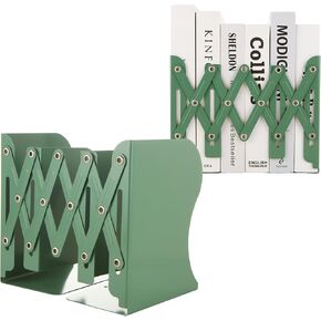 CYEAH 2 Pcs Adjustable Book Ends, Green Bookends for Shelves, Metal Book Ends for Heavy Books, Book Holders Organizer for Desk, Extends Up to 17 Inches Used in Office, Desk and School
