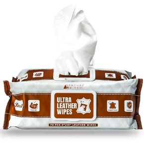 Venture Wipes | Leather Cleaner Wipes, 70 Count | Clean, Condition & Protect Furniture, Apparel, Auto Car Interior, Shoes, Boots, Bags | Extra Large 8" x 10" Size | 70 Count