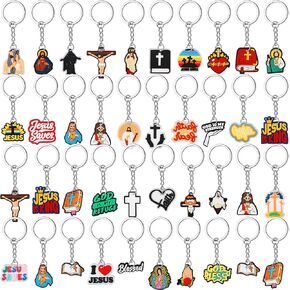 40 Pcs Christian Party Favors Jesus Keychains Bulk Gifts Religious Bible Verse Inspirational Charms for Women Men Birthday