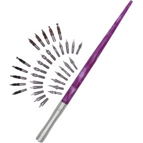 Gullor Resin Dip Pen Handcrafted Calligraphy Set with 33 Nibs for Art, Signatures, Drawing, Caligraphy Kits for Beginners (Purple)
