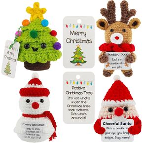 Nenalayo 4PCS Christmas Positive Crochet Doll with Positive Card,Cute Knitted Toys Handmade Emotional Support Crochet Gifts for Friends,Party,Encouragement,Christmas Decoration