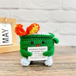 Handmade Crochet Emotional Support Dumpster Fire,Emotional Support Gift, Burning Trash Can, Eco Friendly Gift , Desk Décor,Fun Home Décor, Gift For Friends,Thank you for gifts,Gift For Classmate