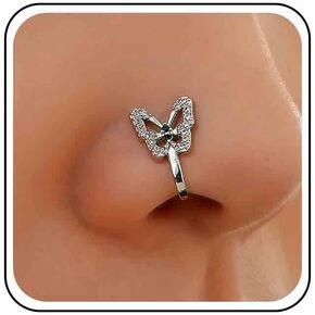 Vintage Crystal Butterfly Nose Ring Cz Rhinestone Nose Cuff Hollow Butterfly Copper African Nose Ring Fake Non Pierced Nose Ring Jewelry for Women