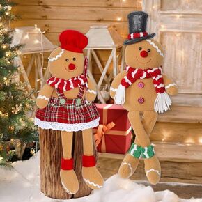 2PCS Gingerbread Christmas Decorations,16.5 Inches Stuffed Christmas Gingerbread Man Plush with Hat Scarf Christmas Gnomes for Home Party Gift Xmas Tree Kitchen (Gingerbread Man)