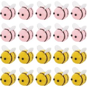 Framendino, 30 Pack Wool Felt Bee Cute Bumble Mini Decorations Ball for Jewelry Accessories DIY Crafts