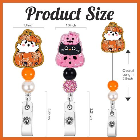 AFRITEE Autumn Badge Reel Retractable - Cute Orange Pumpkin Car Nurse ID Badge Reel with Alligator Clip, Funny Acrylic Retractable Badge Holder for Halloween Hospital Student Medical Assistant Gifts in Kuwait