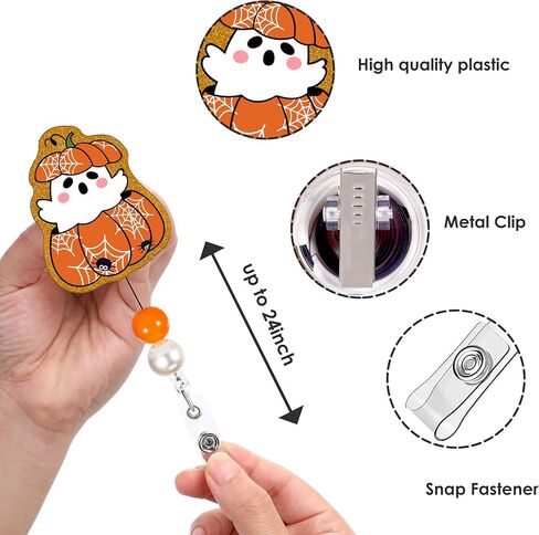 AFRITEE Autumn Badge Reel Retractable - Cute Orange Pumpkin Car Nurse ID Badge Reel with Alligator Clip, Funny Acrylic Retractable Badge Holder for Halloween Hospital Student Medical Assistant Gifts in Kuwait