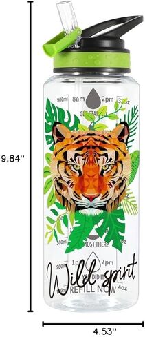 Home Tune 32oz Water Drinking Bottle - Tritan BPA Free, Wide Mouth, Straw Flip Lid, Easy Open, Lightweight, Leak-Proof Water Bottle with Foil Print Design For Girls & Boys - Tiger in Saudi Arabia