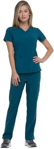 Dickies Scrub Set for Women V-Neck Top DK615 Natural Rise Tapered Leg Pull-On Pant DK005 with 360° Stretch Fabric, Caribbean Blue- M Top/M Pant in Saudi Arabia