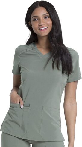 Dickies Scrub Set for Women V-Neck Top DK615 Natural Rise Tapered Leg Pull-On Pant DK005 with 360° Stretch Fabric, Olive- L Top/L Pant in Saudi Arabia