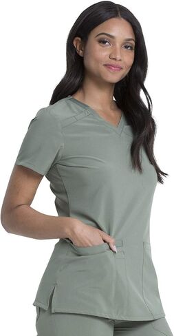 Dickies Scrub Set for Women V-Neck Top DK615 Natural Rise Tapered Leg Pull-On Pant DK005 with 360° Stretch Fabric, Olive- L Top/L Pant in Saudi Arabia
