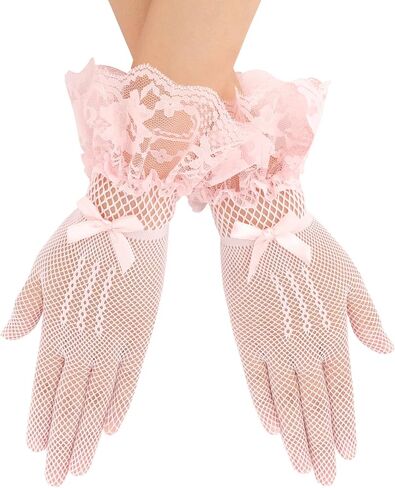 Lace Gloves, Elegant Floral Lace Gloves Women for Tea Party Wedding Evening Dinner Party Halloween Cosplay Gloves in Kuwait