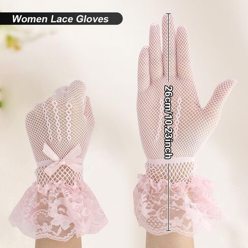 Lace Gloves, Elegant Floral Lace Gloves Women for Tea Party Wedding Evening Dinner Party Halloween Cosplay Gloves in Kuwait