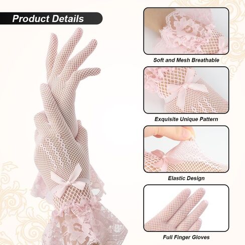 Lace Gloves, Elegant Floral Lace Gloves Women for Tea Party Wedding Evening Dinner Party Halloween Cosplay Gloves in Kuwait