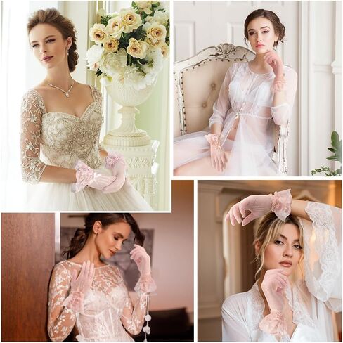 Lace Gloves, Elegant Floral Lace Gloves Women for Tea Party Wedding Evening Dinner Party Halloween Cosplay Gloves in Kuwait
