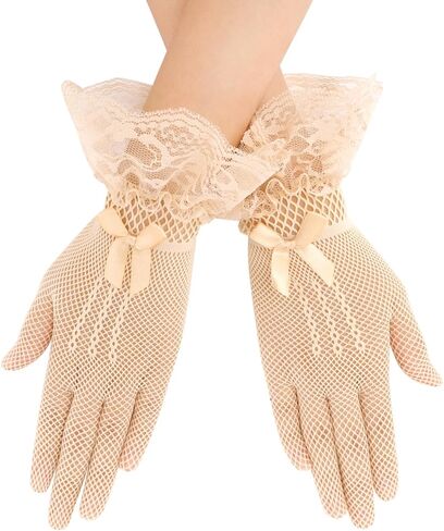 Lace Gloves, Elegant Floral Lace Gloves Women for Tea Party Wedding Evening Dinner Party Halloween Cosplay Gloves in Kuwait