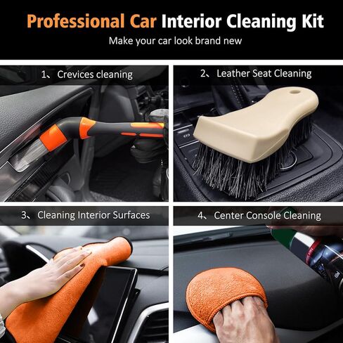 فرشاة تنظيف السيارة من يوايفي، فرشاة تلميع اطارات السيارات عالية الكثافة، مقبض طويل وفرشاة تنظيف داخلية محمولة للسيارة، لون اسود in Kuwait