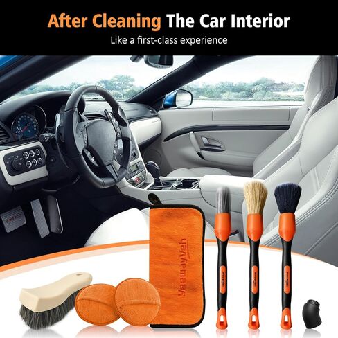 فرشاة تنظيف السيارة من يوايفي، فرشاة تلميع اطارات السيارات عالية الكثافة، مقبض طويل وفرشاة تنظيف داخلية محمولة للسيارة، لون اسود in Kuwait