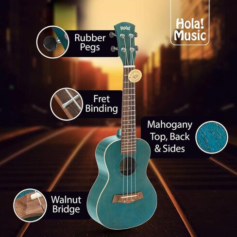 حزمة القيثارة للحفلات الموسيقية، سلسلة فاخرة من Hola! موسيقى (موديل HM-124BK+)، تتضمن الحزمة: قيثارة من خشب الماهوجني مقاس 24 بوصة مع أوتار Aquila Nylgut مثبتة، وحقيبة حمل مبطنة، وحزام ولقطات - أسود in Kuwait