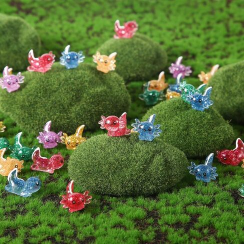 24pcs Mini Resin Axolotl Figurines, Glitter Miniature Axolotl Charms Toys Tiny Animal Cheap Figures for DIY Craft Garden Landscape Dollhouse Aquarium Ornament Home Decorations (6 Colors) in Saudi Arabia