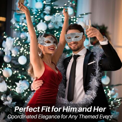 2 Pack Couple Masquerade Masks, Venetian Party Eye Mask Classic Mardi Gras Mask for Couples Women Men in Kuwait