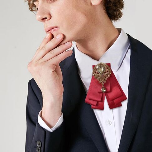 Retro British Rhinestone Pre-tied Adjustable Bow Tie Brooch for Men Necktie Bownot Sparkling Satin Ribbon Bow Tie in Kuwait
