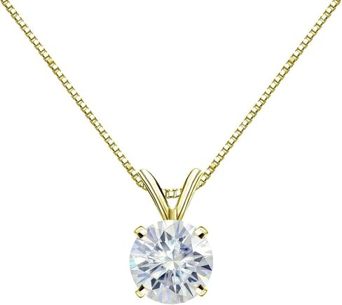 14K Gold Round 4-Prong Solitaire Moissanite Pendant Necklace (1/2 to 3 1/2ct TGW, White) 16 to 18-inch by Diamond Wish in Saudi Arabia