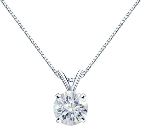 14K Gold Round 4-Prong Solitaire Moissanite Pendant Necklace (1/2 to 3 1/2ct TGW, White) 16 to 18-inch by Diamond Wish in Saudi Arabia