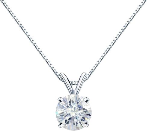 14K Gold Round 4-Prong Solitaire Moissanite Pendant Necklace (1/2 to 3 1/2ct TGW, White) 16 to 18-inch by Diamond Wish in Saudi Arabia