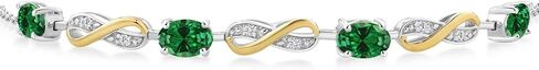 Gem Stone King 925 Sterling Silver and 10K Yellow Gold Green Created Emerald and White Lab Grown Diamond Tennis Bracelet For Women (1.45 Cttw, Oval 6X4MM, Fully Adjustable Up to 7.5 Inch) in Saudi Arabia