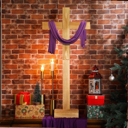 Lineshading 21 Inch Christmas Large Wood Cross Unfinished Standing Cross Decor He Is Risen Outdoor Decorative Jesus Christ Catholic Crafted Wall Cross for Home Wedding Communion Church Decor in Saudi Arabia