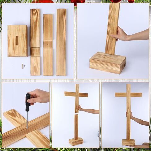 Lineshading 21 Inch Christmas Large Wood Cross Unfinished Standing Cross Decor He Is Risen Outdoor Decorative Jesus Christ Catholic Crafted Wall Cross for Home Wedding Communion Church Decor in Saudi Arabia